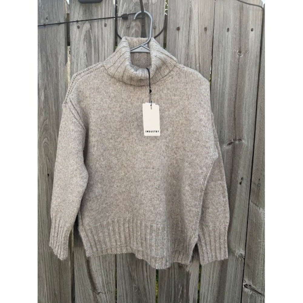 Chunky Knit Neutral Industry Republic Clothing Turtleneck Sweater Beige Marl